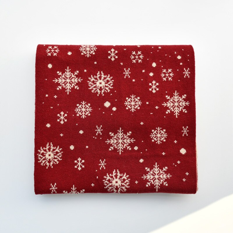 Christmas scarf child snowflake pure cotton shawl winter red knitting warm cute parent-child long scarves for boy girl kids: 4-8 Years