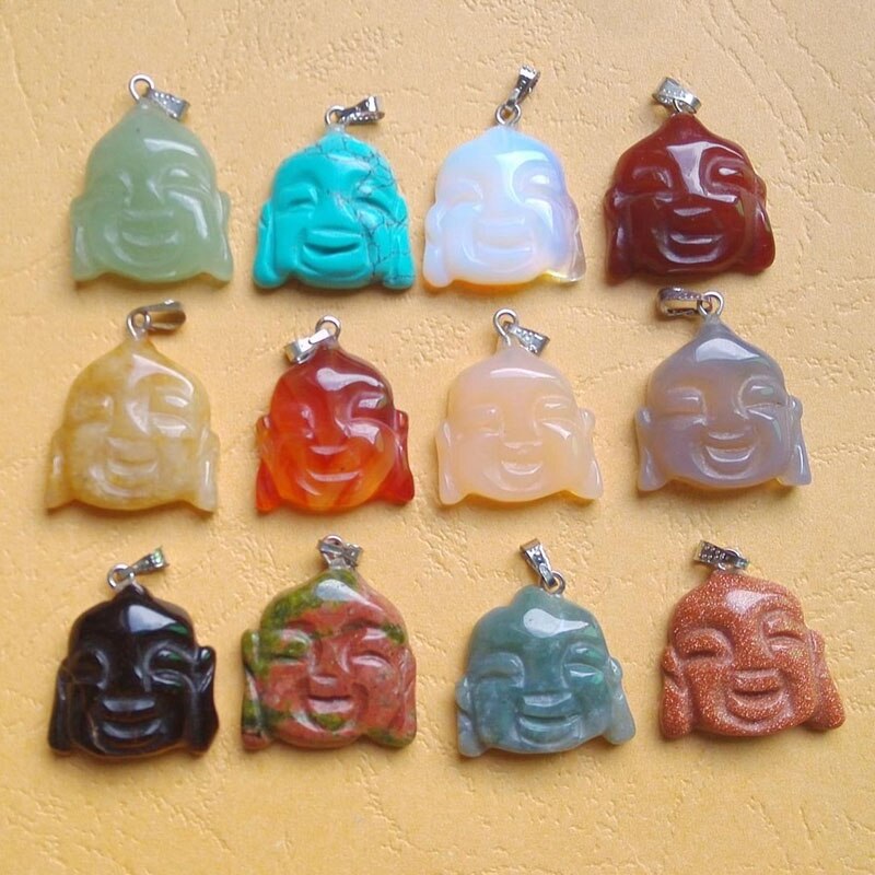 12 stks/partij gesneden natuursteen gemengde buddha charm hangers voor sieraden maken