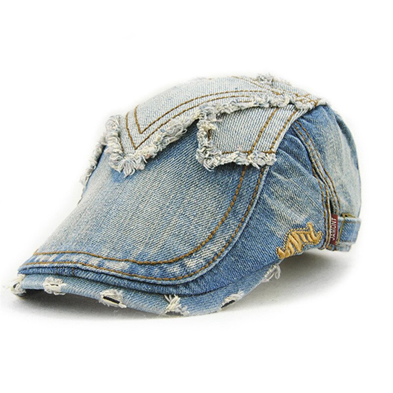 Ulykkelig denim hat mænd retro nyhedsdreng kasket irsk sommer efterår vedbend hatte mandlige afslappet flade hætter: Kaffe