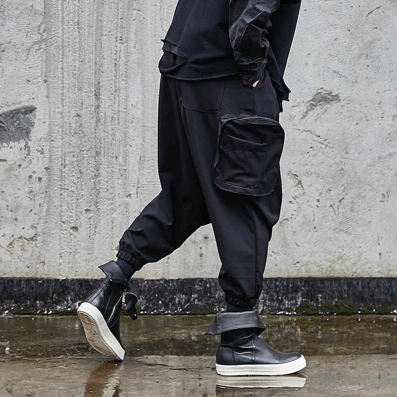 Mannelijke Japan Streetwear Hip Hop Punk Gothic Harem Broek Mannen Oversize Donkere Zwarte Laag Kruis Kruis Broek Joggers Joggingbroek