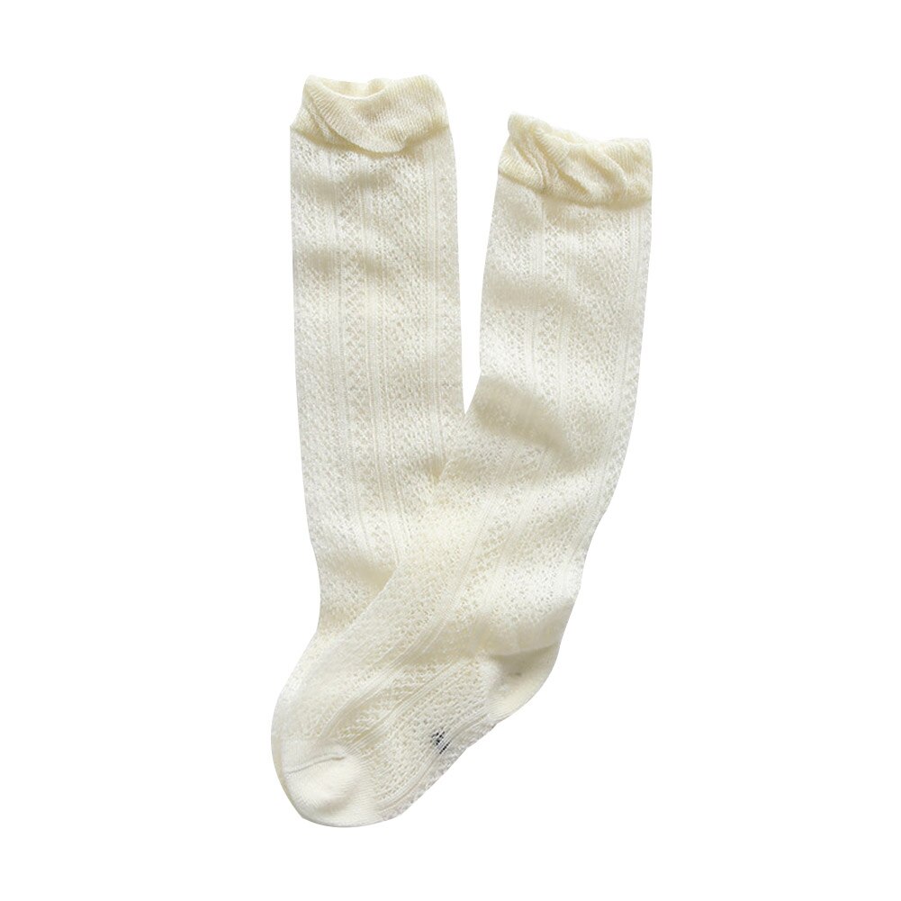Nyfødte baby piger drenge sokker spædbarn knæhøje sokker blød åndbar bomuldstrik udhulet rør flettet strømper носки: Gul / M 1-3t