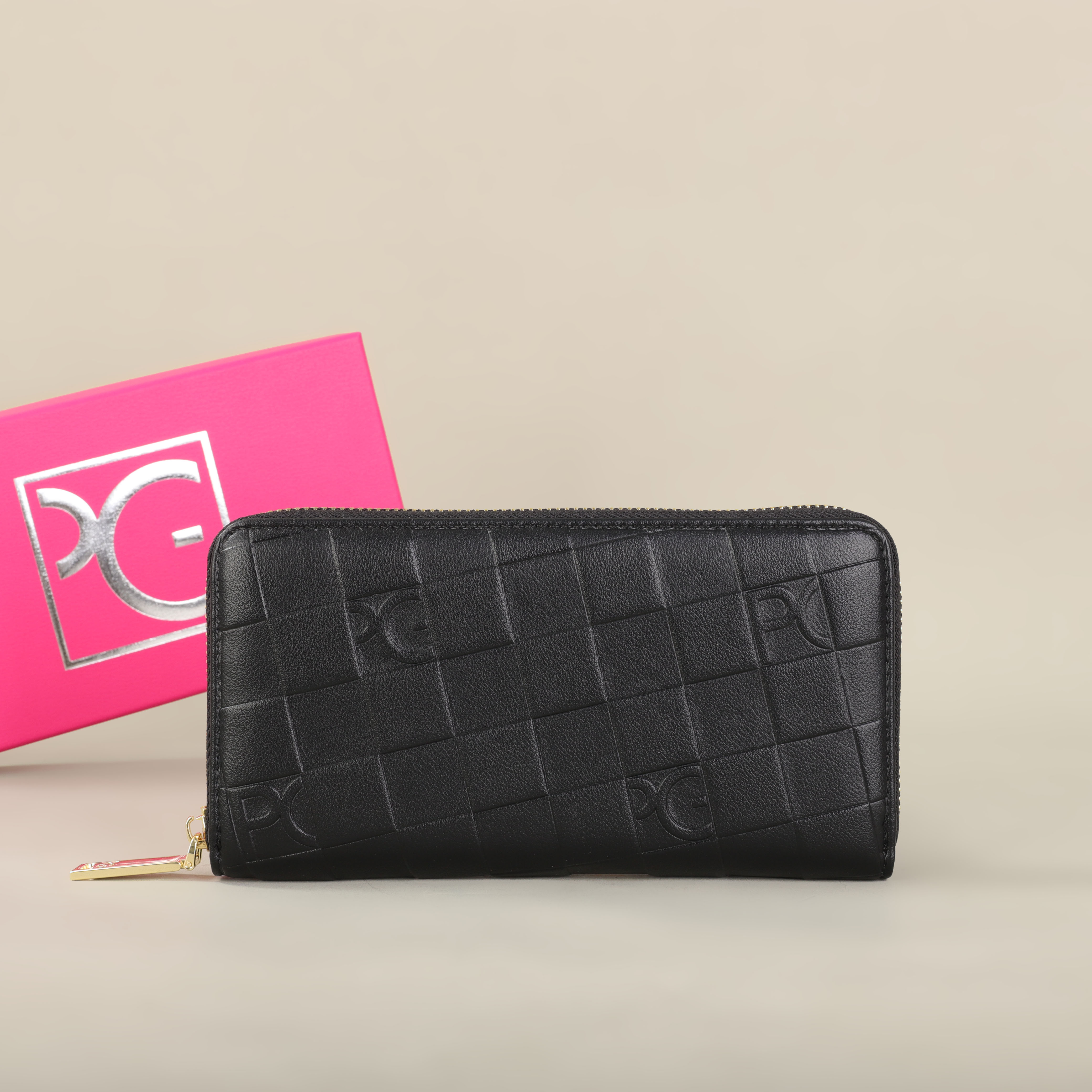 PG portefeuille femme grande capacité portefeuille rectangulaire porte-carte sac à main avec fermeture éclair pour/soirée/femme/téléphone portable/dame/fête: Black