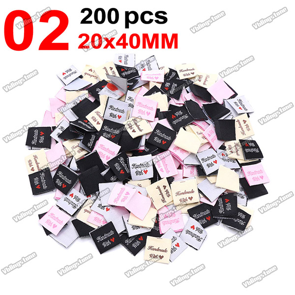 200Pcs Mix Cloth Labels Cartoon Pattern Hand Made Tags For Knitted Hats Woven Handmade Labels DIY Bag Shoes Sew Accessories: antique silver