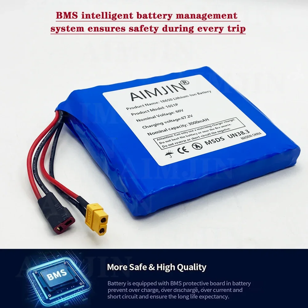 2024 Bestselling 16s1p 60v Xt60 132wh Lithium Ion Rechargeable Battery 3000mah Used for Electric Unicycle Electric Scooter
