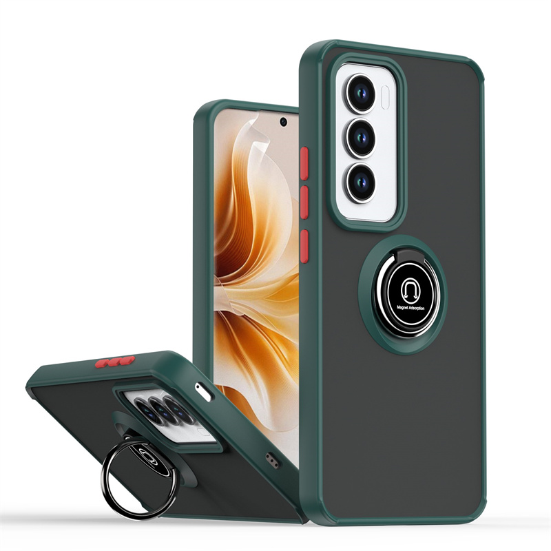 Hårdt pc stødsikkert mat pansercover til oppo reno 12 pro 12 magnetisk ring, blød ramme 5g etui til oppo reno 12f 12 pro fundasider: Mørkebrun / Til iphone 16 pro max