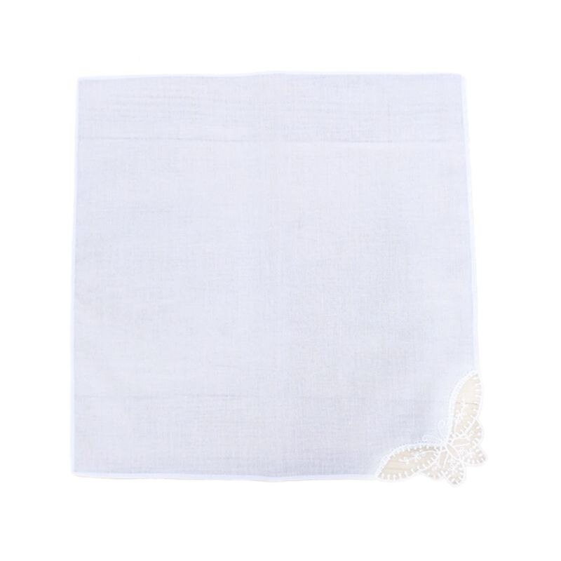 28 x 28cm kvinder almindelige hvide firkantede lommetørklæder hæklet sommerfugl blonde hjørne brude bryllup diy bomuld serviet lomme hanky håndklæde