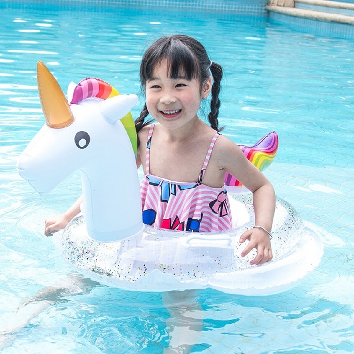 Flotador de flamenco para bebé, círculo hinchable, colchón hinchable para piscina con forma de unicornio, asiento de aire para niños, juguetes de agua