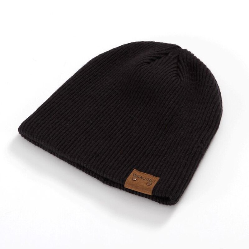 1 stk vinter hold ude den kolde varm stribe dobbelt stof strikket hue mærke bomuld skullies hue hatte til mænd 5 farver: Sort