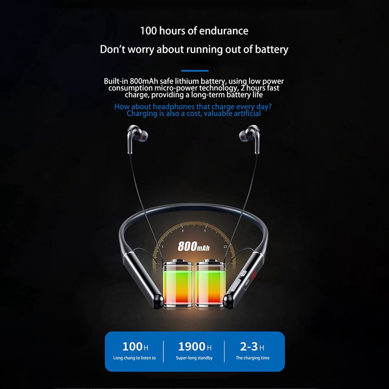2x s650 stunden bluetooth-kopfhörer, stereo, kabellos 100 nackenbügel, geräuschunterdrückung, sport- und lauf-headset