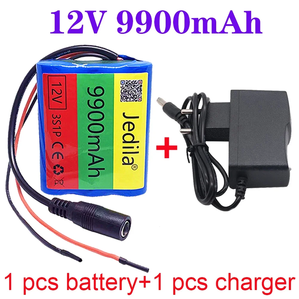 100% Brand 12 V 9900 MAH 3s1p Lithium Battery 18650 Lithium Battery Pack Protection Board + 12.6V Charger: black