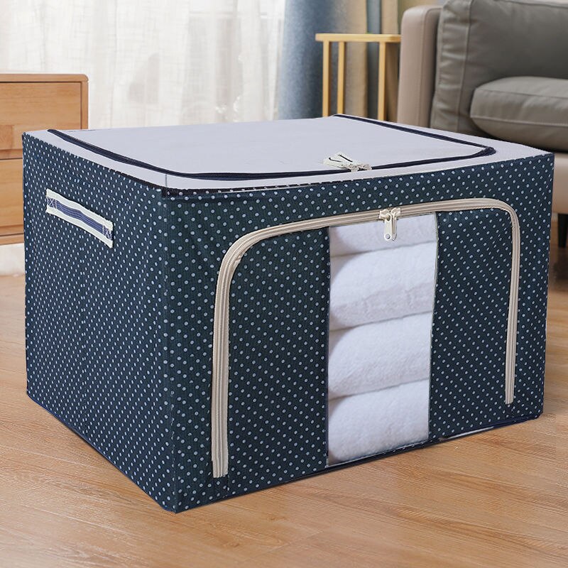 Inbyggd stålram hopfällbar täcke klädväska hushållskläder förvaringsbox dammtät täcke förvaring garderob organisatör: 66l(50 x 40 x 33cm) / Svart