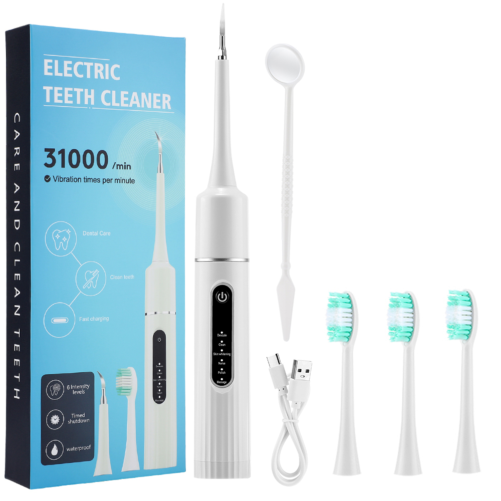 Electric Tooth Cleaner Waterproof Toothbrush Sonic Vibration Dental Scaler Plaque Calculus Tartar Remover Teeth Cleaning Tools: WHITE
