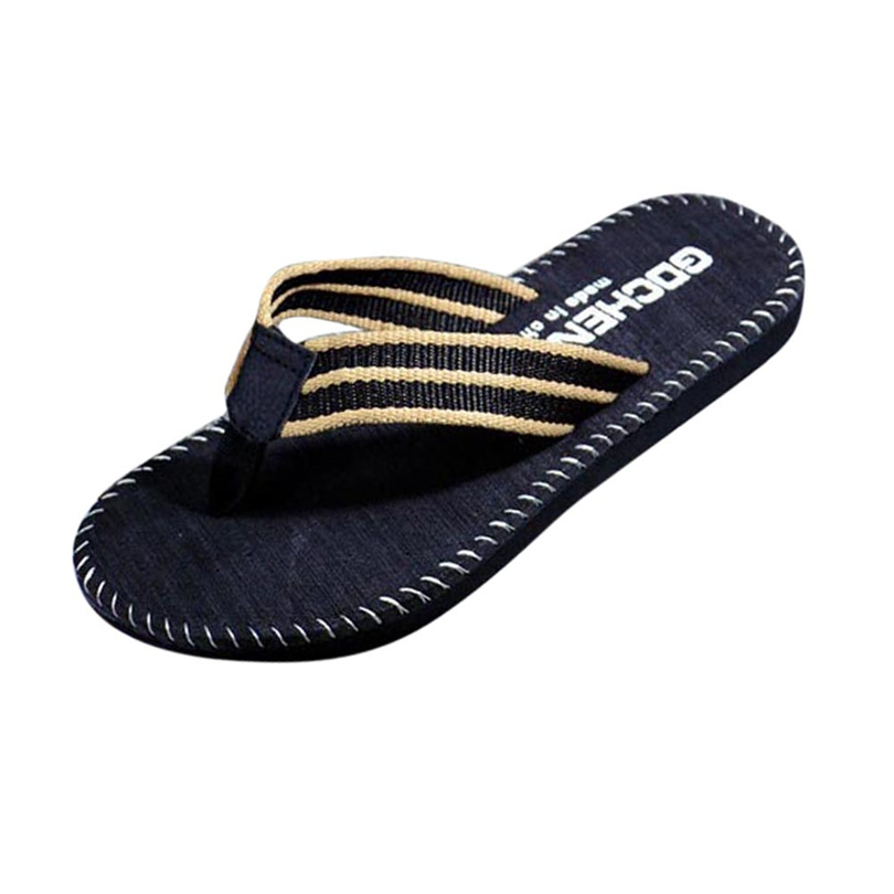 SIKETU pantoufle hommes bain rayure tongs chaussures sandales mâle pantoufle tongs décontracté coloré plat plage maison chaussures A30: Black / 44