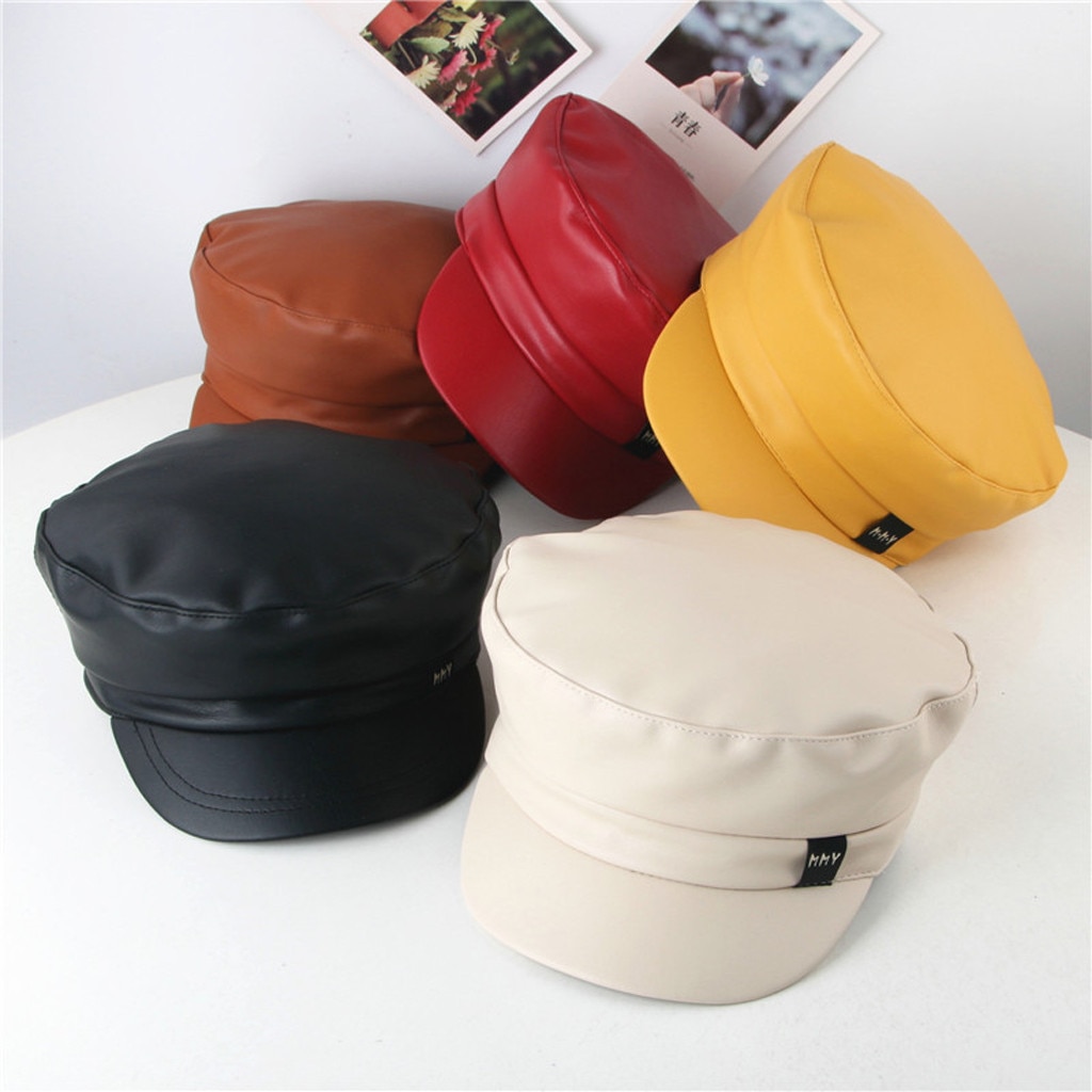 Children Leather Beret Hat Pure Color Flat Roof Lmitation Leather Wild Beret Peaked Cap Hat Newsboy Pu Retro Casual Beret Gorras