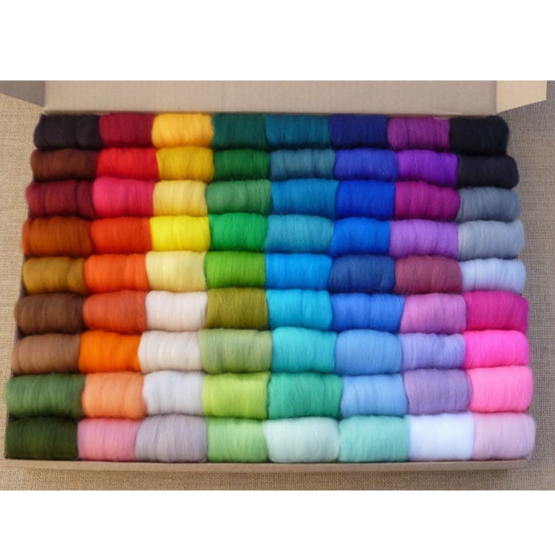 Fieltro giratorio de fibra de lana para aguja de fieltro, 12 bolsas/lote, hilado a mano, manualidades, costura divertida, 100 colores aleatorios/bolsa XLZ9074