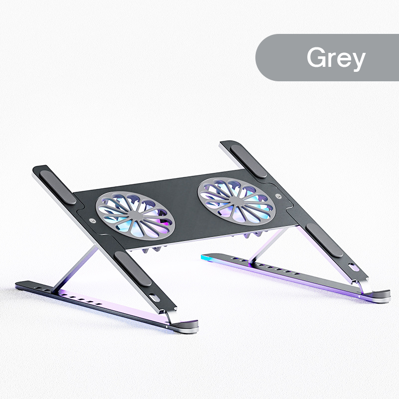 Aluminium Verstelbare Laptop Stand Voor Macbook Computer Pc Ipad Tablet Ondersteuning Notebook Stand Cooling Fan Pad Laptop Houder Base: Grey