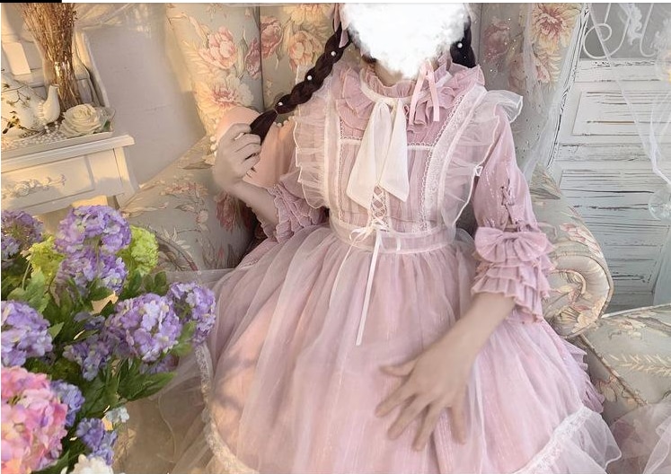 Vestido pirita rosa vintage feminino, renda laço laço vestido vitoriano kawaii menina gótico pirita op palace doce princesa vestido loli cos