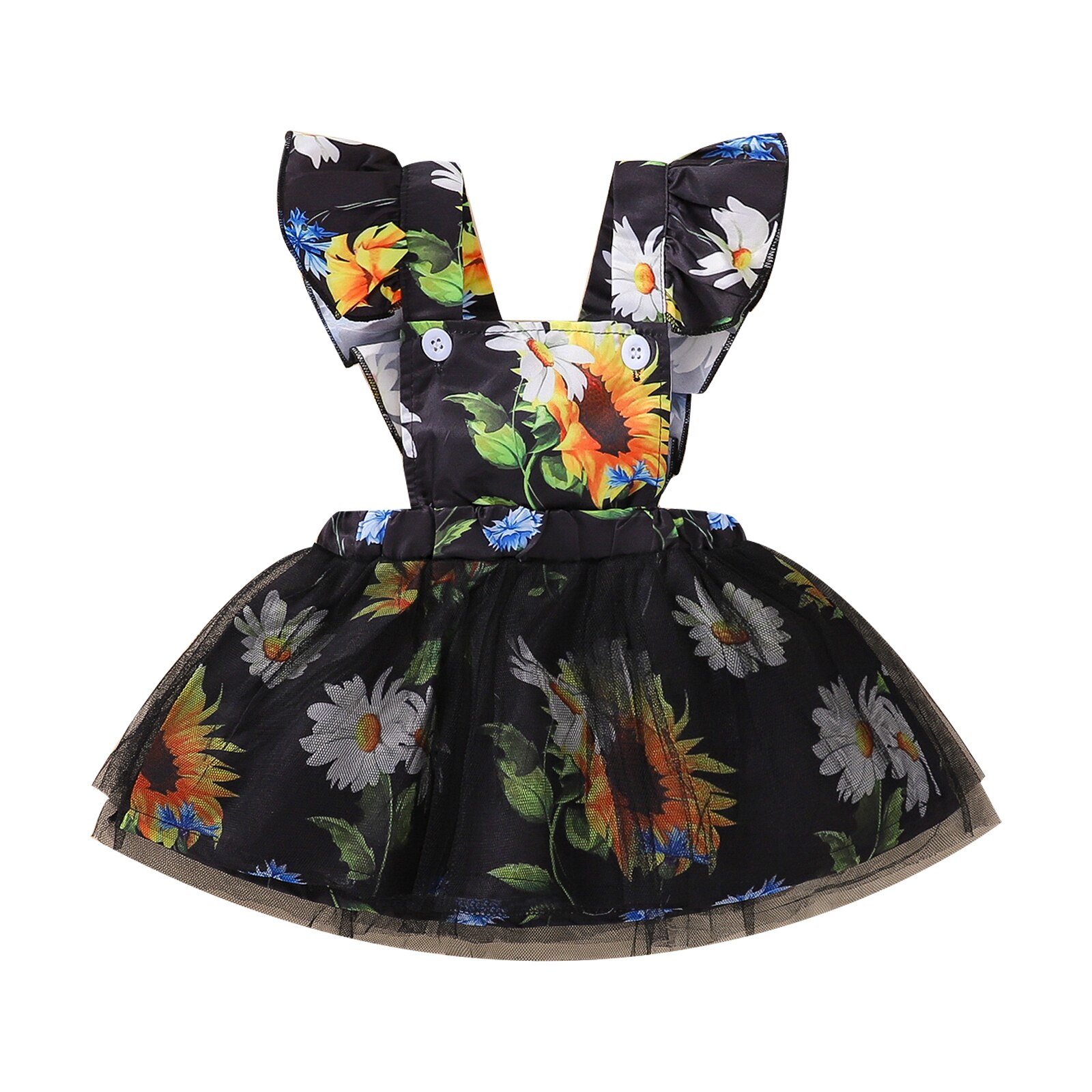 Vestito da stile dolce per bambina 2022 abbigliamento estivo per bambini vestito da Tutu in maglia a maniche lunghe con stampa girasole abiti da festa per principessa infantile: Black / 9m