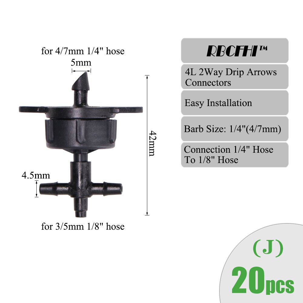 Rbcfhi bevattningssprinkler 3/8 tum 4- vägs vattenrörskoppling 4/7mm to 3/5mm slangböjningspilar korsavstängningskoppling: J
