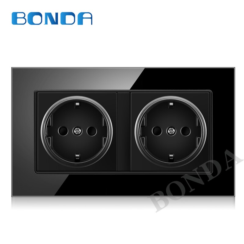 EU wall socket export method German standard tempered glass and plastic panel socket round 16A 2 hole power socket AC220-250