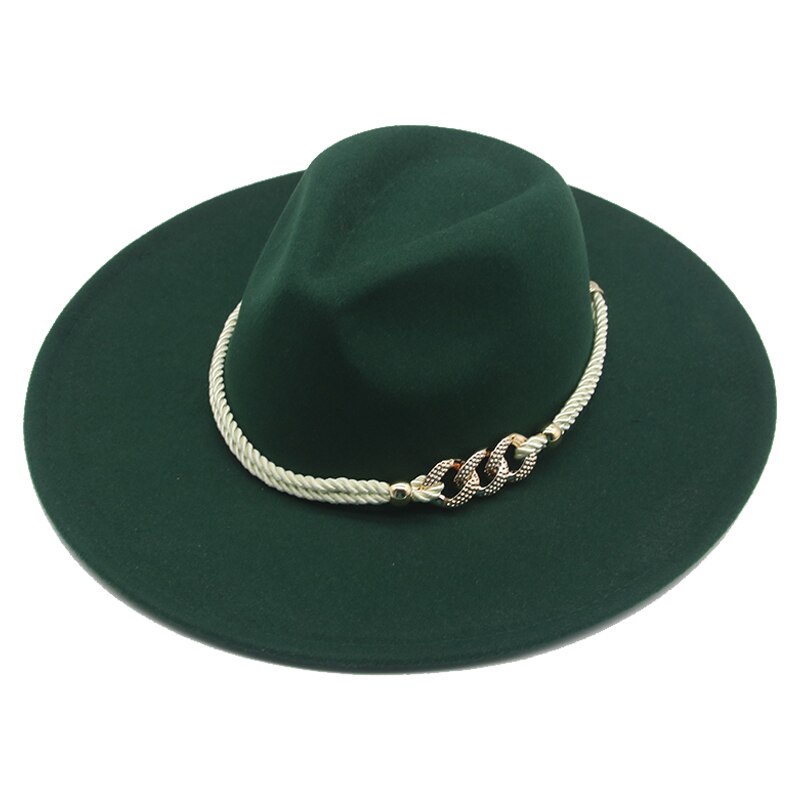 Grote Rand Winter Hoeden 9.5Cm Effen Kleur Kaki Winter Vrouwen Hoeden Brede Rand Formele Fedora Vilten Hoeden Vrouwen Hoeden sombrero De Mujer: dark green