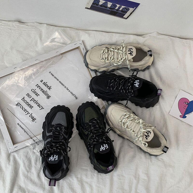 Chunky sneakers dam platta skor kvinna platå sneakers för dam skor trend casual sneaker tenis kvinna solid
