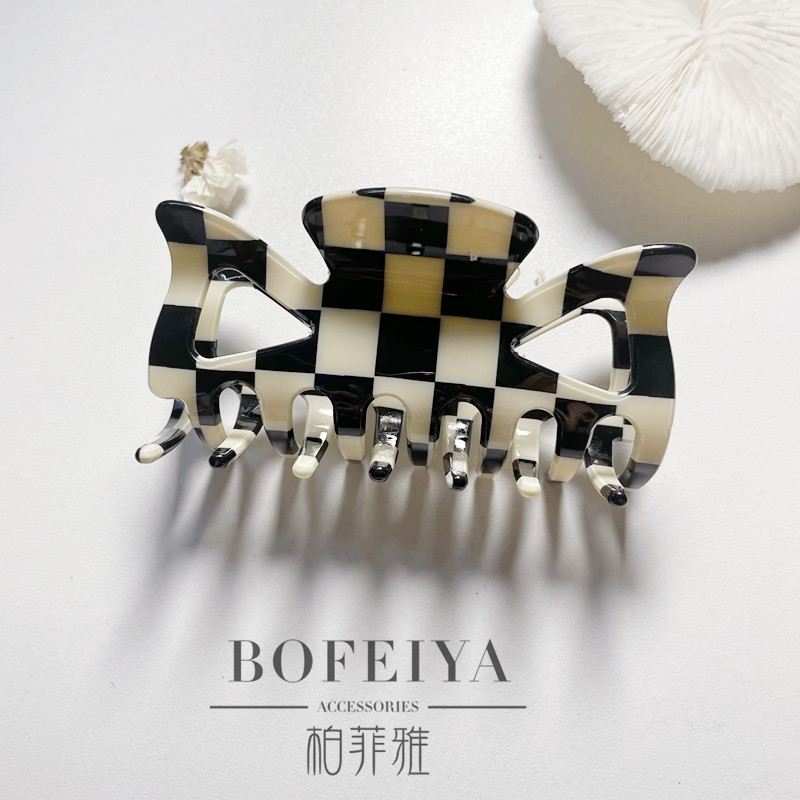 Zwart Wit Plaid Acetaat Haar Klauw Clips Voor Meisjes Grote Haarspelden Vrouwen Bobby Pin Accessoires Hoofddeksels Make Hair Styling Tool: butterfly 9cm