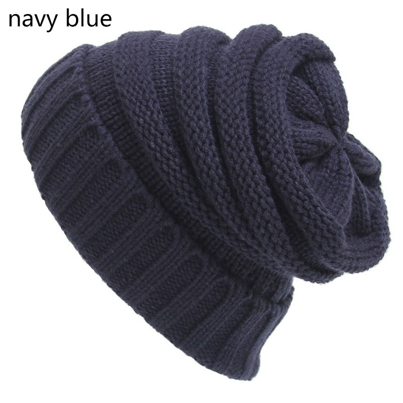 Q Keep Warm Knitted Hat 1Pcs Woman Bonnet 21*21CM Cap Multipurpose Autumn Winter Accessories Winter Essential Hats: navy blue