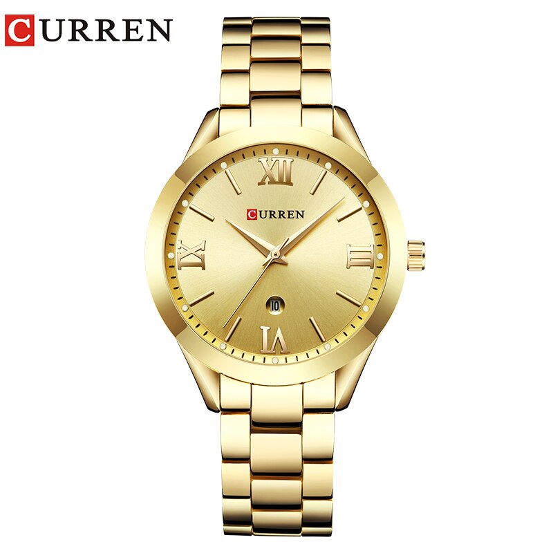 Casual Dames Polshorloge Rvs Jurk Vrouwen Horloges Kalender Analoge Quartz Vrouwelijke Klok Dames: gold