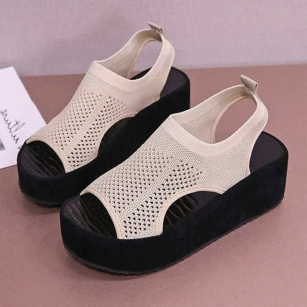 Ökande höjd skor sandaler remmar slip-on loafers sommar dam klara klackar platt plattform kvinnlig sko träskor kil: 2 / 37