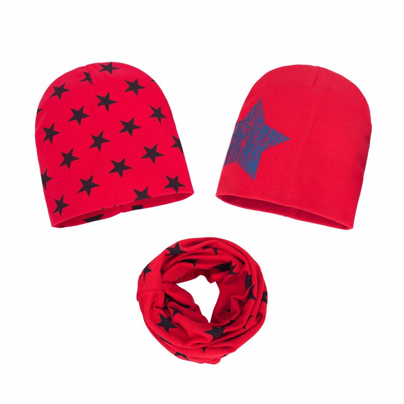 Driedelige Kinderen Hoeden Sjaal Baby Jongens Gedrukt Gebreide Caps Lente Herfst Kids Peuter Star Katoen Papa Mama Caps 6M-36Month