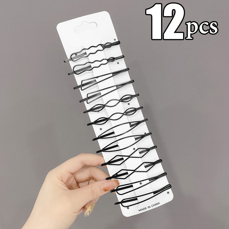 Horquillas onduladas para el cabello, pasadores negros de Metal, pasadores invisibles BB, accesorios para el cabello, 3/12 piezas