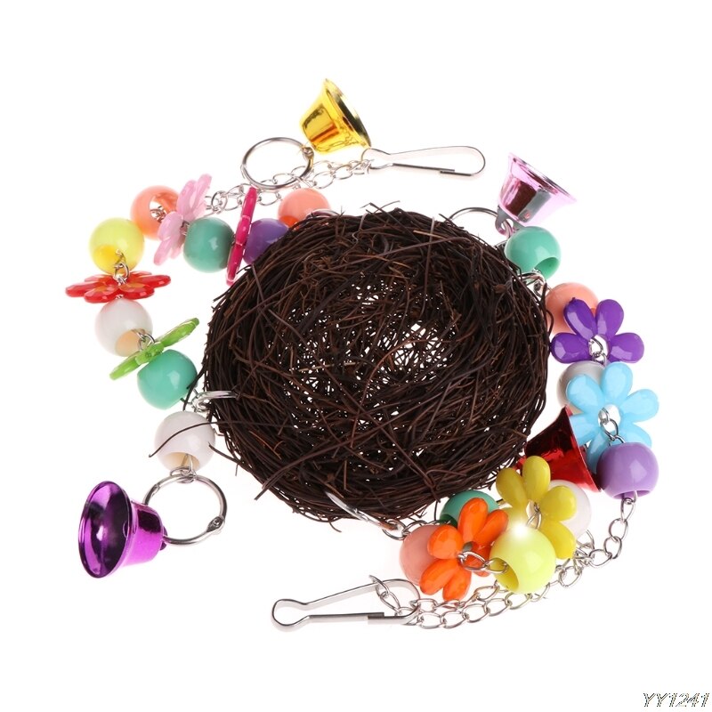 Nid d'oiseau en rotin naturel | Jouet balançoire avec Cage à cloches, support pour perroquet perruche perruche cafard
