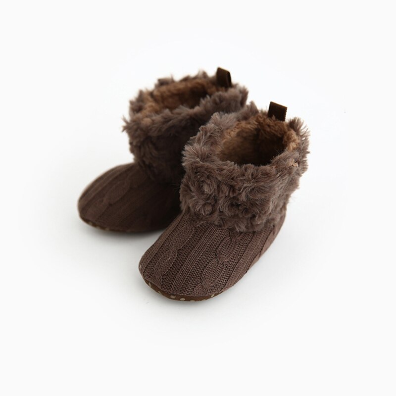 Winter Dikke Warme Baby Laarzen Effen Kleur Pasgeboren Baby Meisje Jongen Laarzen Gebreide Babyschoenen Baby Schoenen Baby Baby Sneeuw laarzen: coffee / 0-6 months