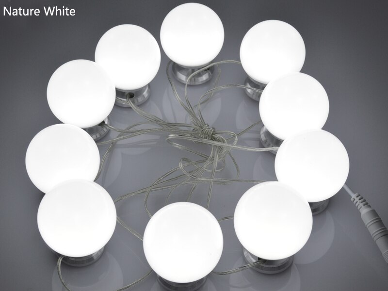 Kit de luces de espejo LED para maquillaje, bombillas de tocador 6/10 para pared de baño, difusor de tocador con enchufe enlazable.: Luz Natural / 6pcs