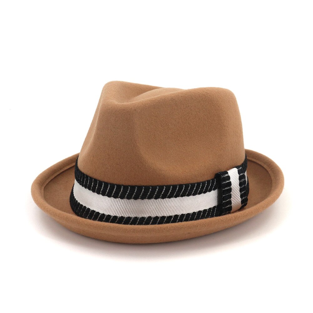 Chapeau fedora en laine marron pour homme et femme, style vintage, style royal, avec nœud carré, collection hiver: Chapeau fedora kaki