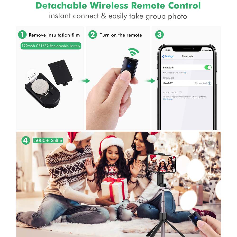 Blitzwolf BW-BS2 Portable Mini Bluetooth Selfie Stok Afstandsbediening Statief Met Draaibare Telefoon Klem Houder Voor Iphone 11