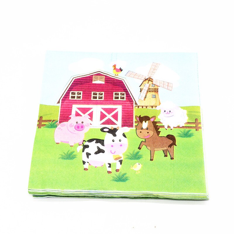 Vaisselle jetable à thème d'animaux de ferme, fournitures de fête d'anniversaire, serviettes en papier de Jungle, décoration de Ranch et de Zoo, assiettes: Napkins 20pcs