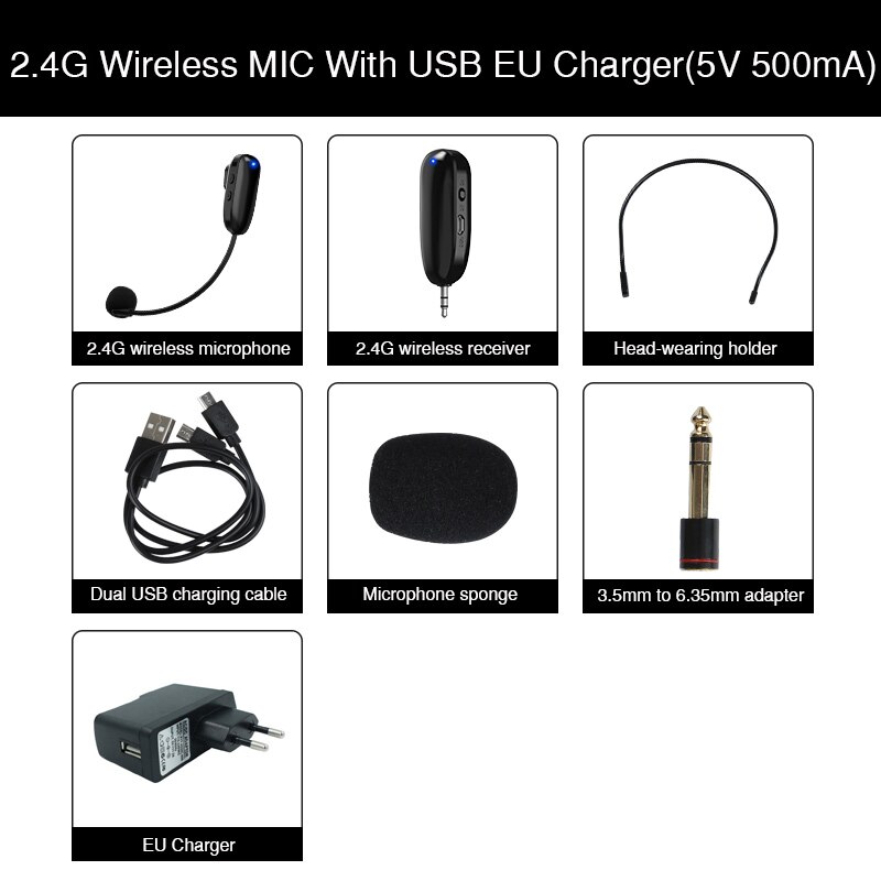 Mini 2.4G Wireless Microphone Systems Speech Headset Megaphone Mic For Computer PC Loudspeaker Teaching Tour Guide: 2.4G mic eu plug