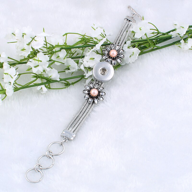 Snaps Bracelets & Bangles Flower Imitation Pearls FIt 18/20MM Button Jewelry Bracelet For Women Xinnver ZE062