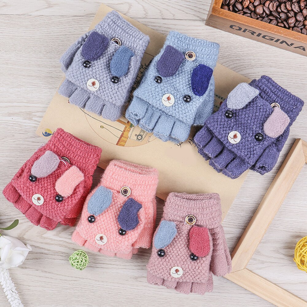 Guantes de algodón para niños de 4 a 12 años, manoplas con tapa y dibujos animados, para mantener el calor, para la escuela primaria, escritura, estudio, navidad
