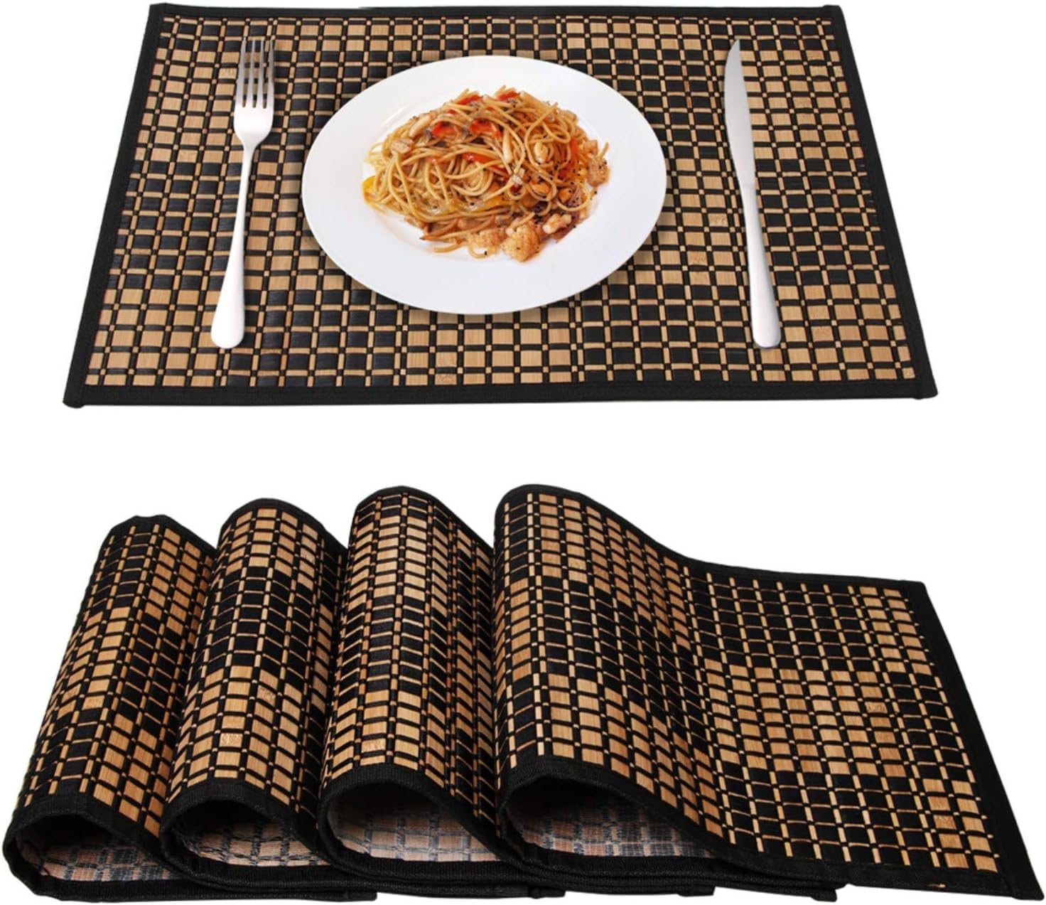Napperons en bambou pour Table à manger, ensemble de 4 sets de napperons, résistants aux taches, à la chaleur, durables et robustes pour la cuisine