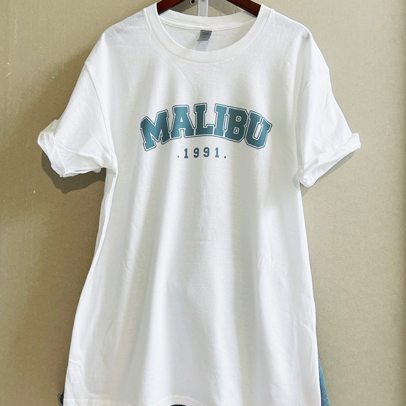 1 st malibu t-shirt dam toppar tecknat tryck o-ringad svart söt avslappnad oversized t-shirt kortärmad t-shirt dam t-shirt