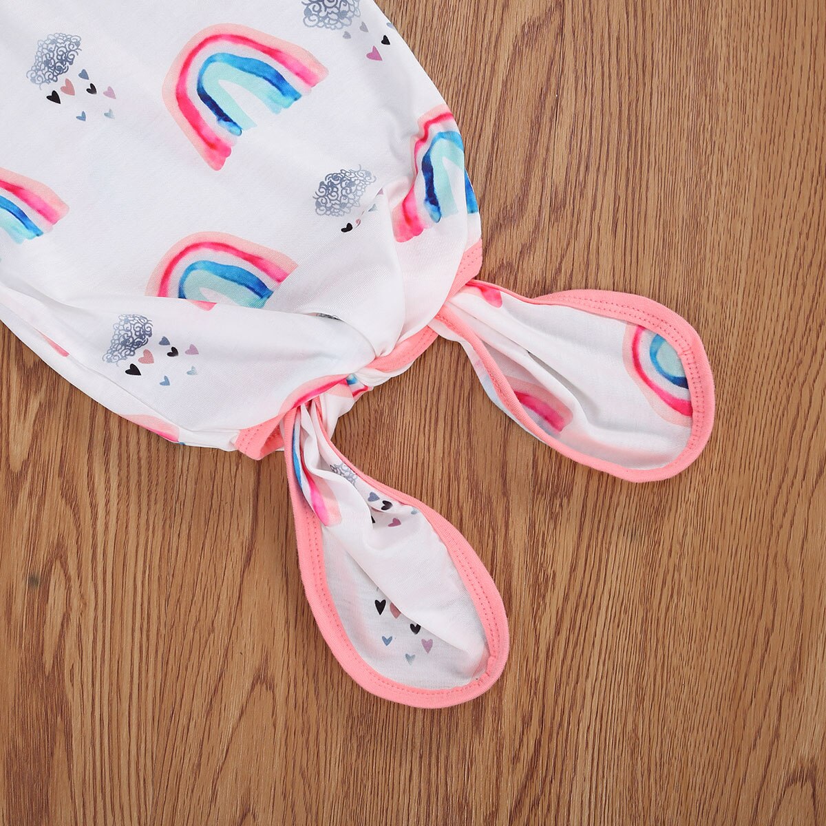 0-9M Pasgeboren Baby Meisjes Jongens Nachtkleding Hoofdband Rainbow Print Lange Mouwen Katoenen Deken