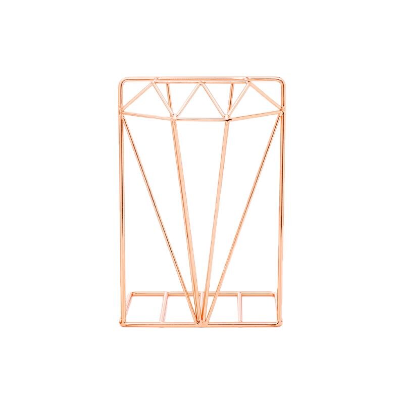Diamond Shaped Metal Bookends Desk Organizer Book Support Stand Storage: Rose Gold