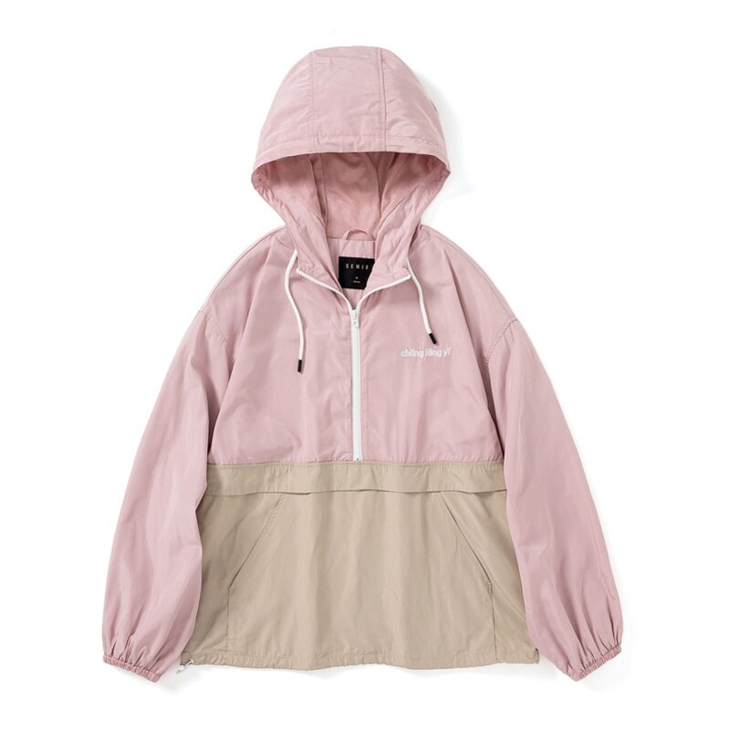 Semir pullover jacka kvinnor höst brev broderi lös oversized lös casual huvjacka för utomhusbruk: Röda och gråa toner / L