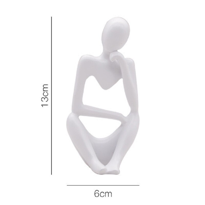 Tænker statue abstrakt figur skulptur små ornamenter harpiks statue hjemmehåndværk boligindretning moderne figurer til interiør: Hvid 1