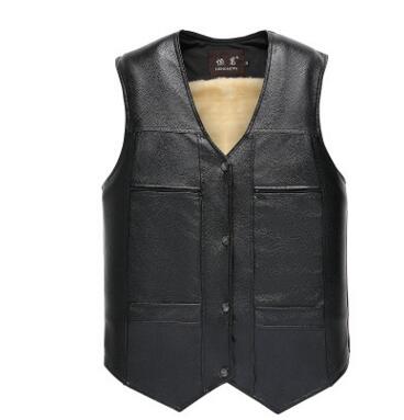 Merk grote maten zwart leren vest heren fleece gevoerde warme jassen mouwloze jas winter leren vest: Witte fluwelen stijl / Xxl