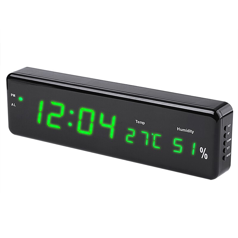 Reloj de pared con alarma electrónica, termómetro con pantalla LCD LED, higrómetro, temperatura, humedad, suministros digitales para el hogar: Green