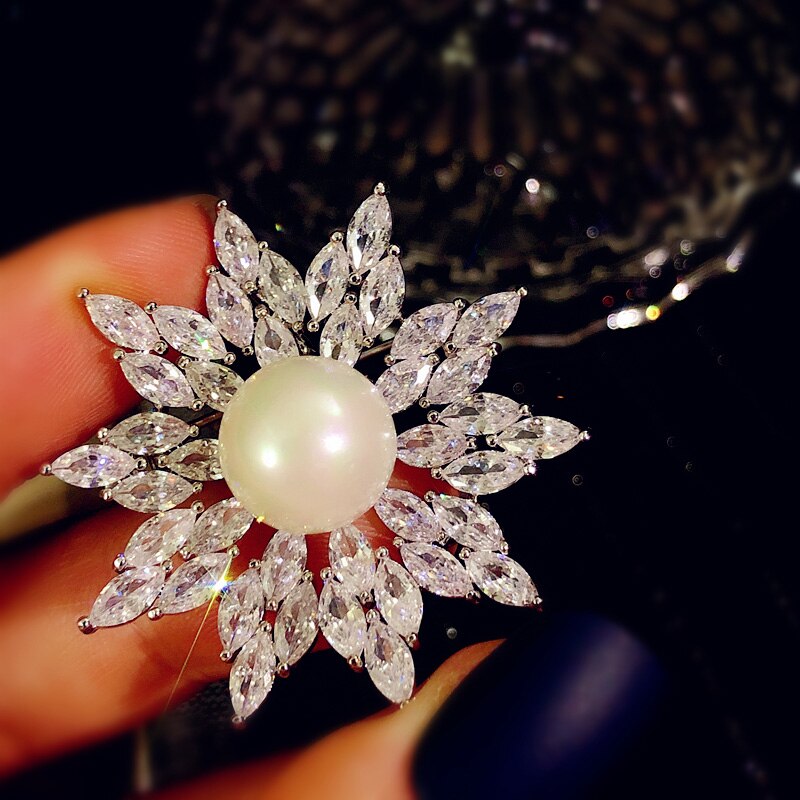 Broschen für damen,  s925 imitationsperlen, zirkonia, schneeflocken-schalnadel, brosche, korsagen, edler schmuck
